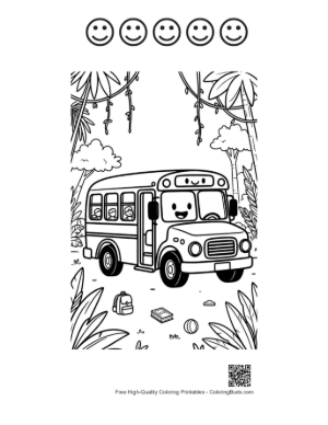 Thumbnail: Free Yellow Bus to Color Printable and 5 Happy Face Outline