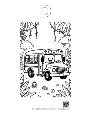 Thumbnail: Free Yellow Bus to Color Printable Outline Alphabet D