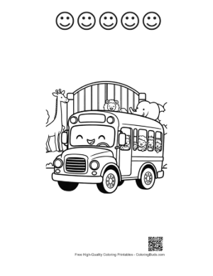 Thumbnail: Friendly School Bus on a Winding Road Near the School Printable and 5 Happy Face Outline