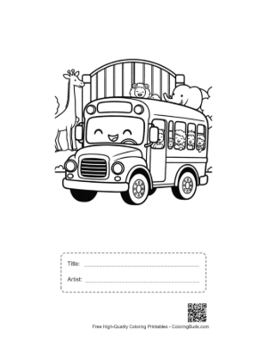 Thumbnail: Friendly School Bus on a Winding Road Near the School Printable with Title and Artist Box