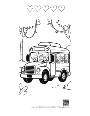 Thumbnail: Fun School Bus Exploring a Lush Tropical Rainforest Scene Printable and 5 Heart Outline