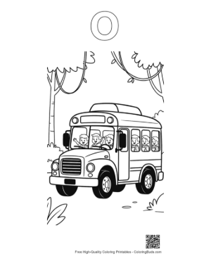 Thumbnail: Fun School Bus Exploring a Lush Tropical Rainforest Scene Printable Outline Alphabet O