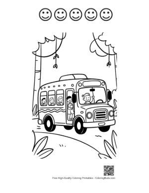 Thumbnail: Safari Bus with Children Observing Tropical Plants and Trees Printable and 5 Happy Face Outline