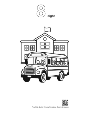 Thumbnail: School Bus Arriving at a Large Elementary School Building Printable Outline Number 8