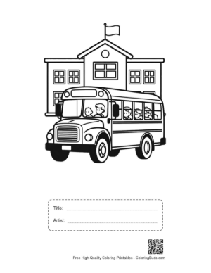 Thumbnail: School Bus Arriving at a Large Elementary School Building Printable with Title and Artist Box