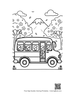 Thumbnail: School Bus Journey with Large Mountains in the Background Printable