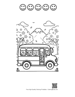 Thumbnail: School Bus Journey with Large Mountains in the Background Printable and 5 Happy Face Outline