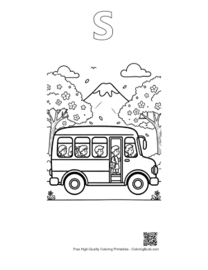 Thumbnail: School Bus Journey with Large Mountains in the Background Printable Outline Alphabet S