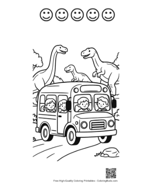 Thumbnail: School Bus on a Prehistoric Adventure with Various Dinosaurs Printable and 5 Happy Face Outline