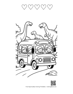 Thumbnail: School Bus on a Prehistoric Adventure with Various Dinosaurs Printable and 5 Heart Outline