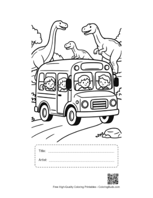 Thumbnail: School Bus on a Prehistoric Adventure with Various Dinosaurs Printable with Title and Artist Box