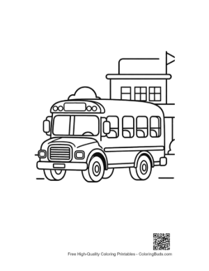 Thumbnail: School Bus Parked in Front of a Small School Building Printable