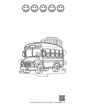 Thumbnail: School Bus Passing Through the Main Gate on a Sunny Day Printable and 5 Happy Face Outline
