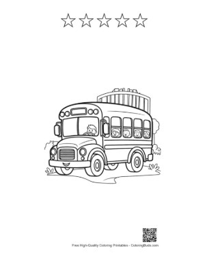 Thumbnail: School Bus Passing Through the Main Gate on a Sunny Day Printable and 5 Star Outline