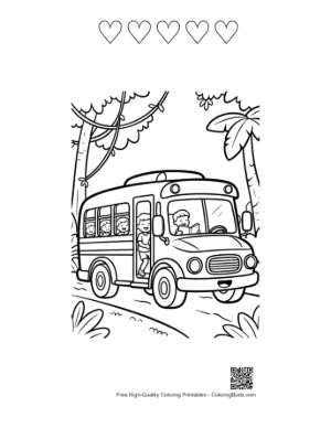 Thumbnail: Yellow Bus on a Safari Trip Through Dense Jungle Foliage Printable and 5 Heart Outline
