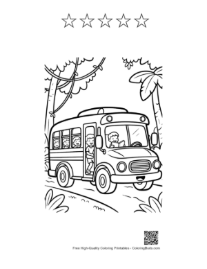 Thumbnail: Yellow Bus on a Safari Trip Through Dense Jungle Foliage Printable and 5 Star Outline