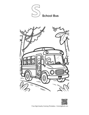 Thumbnail: Yellow Bus on a Safari Trip Through Dense Jungle Foliage Printable Outline Alphabet S School Bus