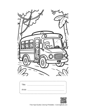 Thumbnail: Yellow Bus on a Safari Trip Through Dense Jungle Foliage Printable with Title and Artist Box