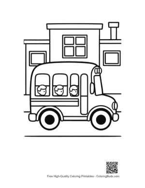 Thumbnail: Yellow Bus Picking Up Students at the School Entrance Printable