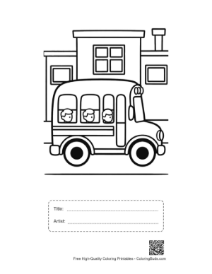 Thumbnail: Yellow Bus Picking Up Students at the School Entrance Printable with Title and Artist Box