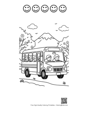 Thumbnail: Yellow Bus Traveling Through a Scenic Mountain Valley Printable and 5 Happy Face Outline