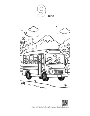 Thumbnail: Yellow Bus Traveling Through a Scenic Mountain Valley Printable Outline Number 9