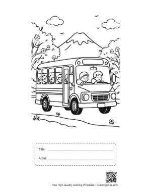 Thumbnail: Yellow Bus Traveling Through a Scenic Mountain Valley Printable with Title and Artist Box