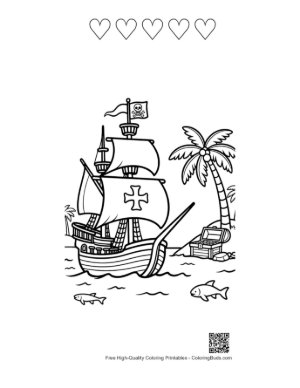 Thumbnail: Brave Pirate Vessel Discovering a Hidden Treasure Chest Printable and 5 Heart Outline