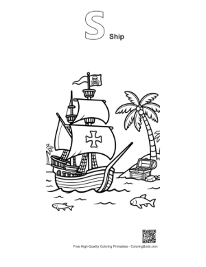 Thumbnail: Brave Pirate Vessel Discovering a Hidden Treasure Chest Printable Outline Alphabet S Ship