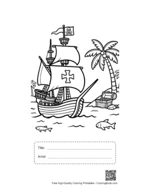 Thumbnail: Brave Pirate Vessel Discovering a Hidden Treasure Chest Printable with Title and Artist Box