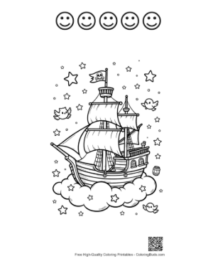 Thumbnail: Celestial Pirate Voyage Across the Midnight Sky Printable and 5 Happy Face Outline