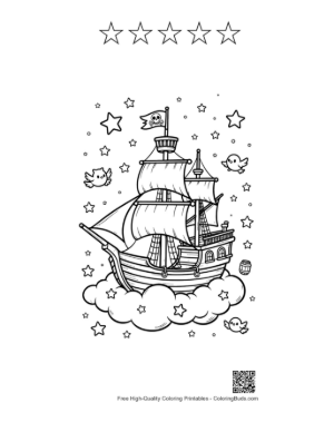 Thumbnail: Celestial Pirate Voyage Across the Midnight Sky Printable and 5 Star Outline