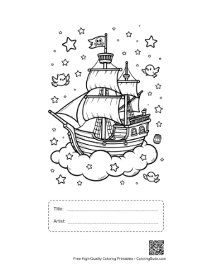 Thumbnail: Celestial Pirate Voyage Across the Midnight Sky Printable with Title and Artist Box