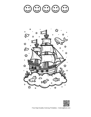 Thumbnail: Cosmic Pirate Adventure Among the Moon and Stars Printable and 5 Happy Face Outline