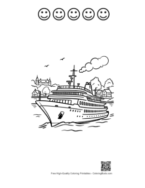 Thumbnail: Cruise Ship Coloring Page Printable and 5 Happy Face Outline