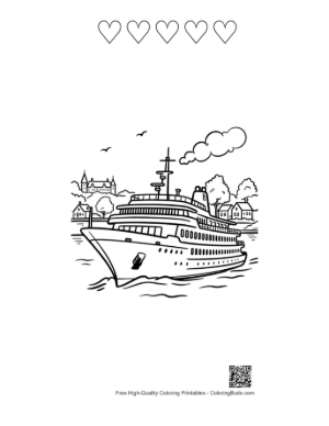 Thumbnail: Cruise Ship Coloring Page Printable and 5 Heart Outline