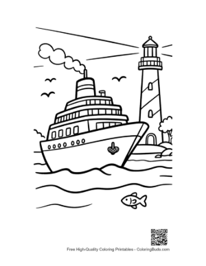 Thumbnail: Cruise Ship Passing Coastal Lighthouse at Sea Printable