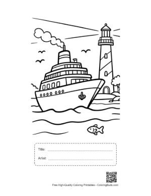 Thumbnail: Cruise Ship Passing Coastal Lighthouse at Sea Printable with Title and Artist Box