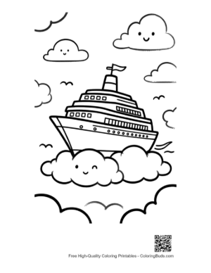 Thumbnail: Cute Cruise Ship to Color Printable