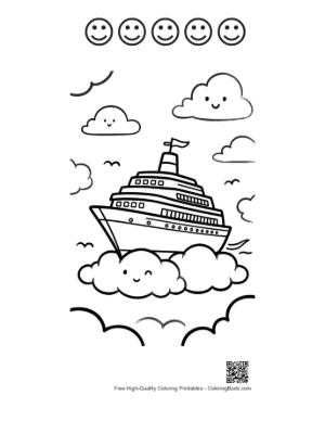 Thumbnail: Cute Cruise Ship to Color Printable and 5 Happy Face Outline