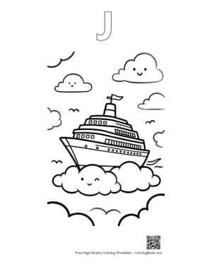 Thumbnail: Cute Cruise Ship to Color Printable Outline Alphabet J