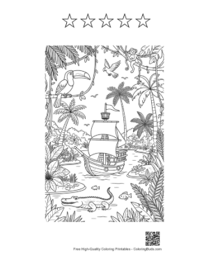 Thumbnail: Deep Jungle Discovery with a Hidden Pirate Boat Printable and 5 Star Outline