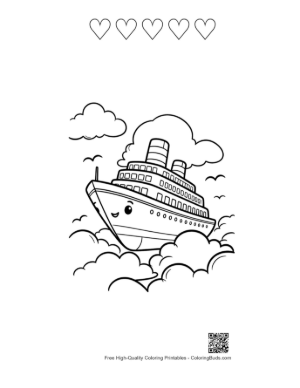 Thumbnail: Dreamy Cruise Ship Sailing Above the Clouds Printable and 5 Heart Outline