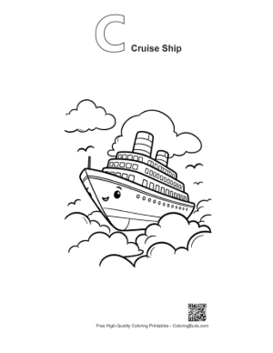 Thumbnail: Dreamy Cruise Ship Sailing Above the Clouds Printable Outline Alphabet C Cruise Ship
