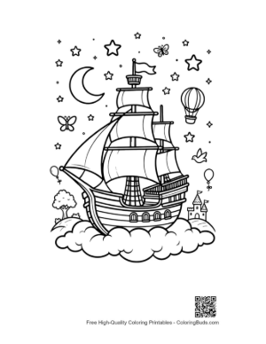 Thumbnail: Dreamy Pirate Vessel Sailing on Moonlit Clouds Printable