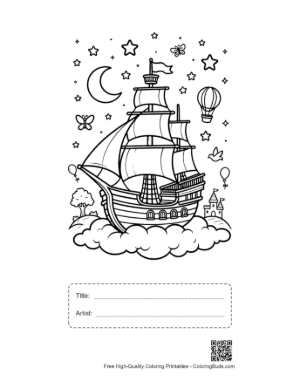 Thumbnail: Dreamy Pirate Vessel Sailing on Moonlit Clouds Printable with Title and Artist Box