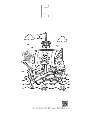 Thumbnail: Easy Pirate Ship for Kids Printable Outline Alphabet E
