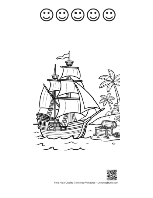 Thumbnail: Easy Pirate Ship Printable and 5 Happy Face Outline