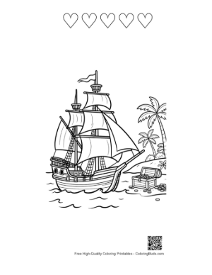 Thumbnail: Easy Pirate Ship Printable and 5 Heart Outline