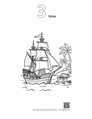 Thumbnail: Easy Pirate Ship Printable Outline Number 3